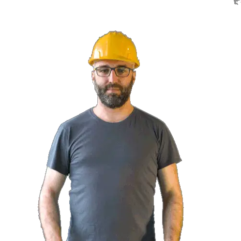 Construction Worker with Paper Sticker