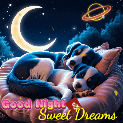 Good Night Sweet Dreams with Sleeping Puppies