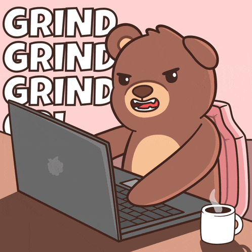 Bearish Bear Grinding on Laptop