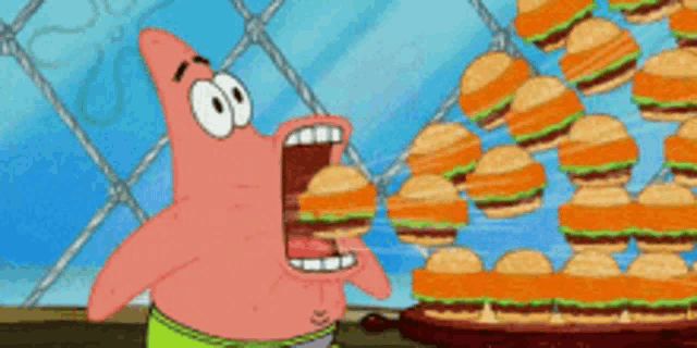 Patrick Star Eating Burgers
