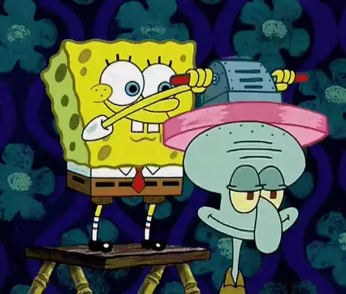 SpongeBob Polishes Squidward's Head into a Helmet
