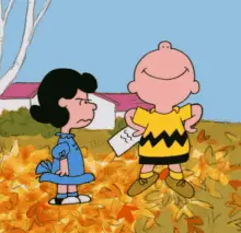 Lucy Van Pelt and Charlie Brown in Autumn Leaves