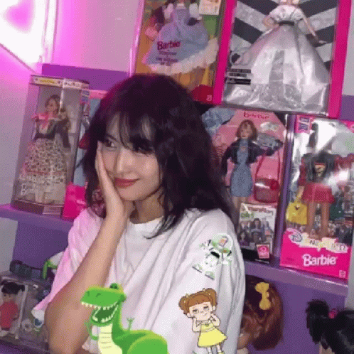 Momo (Hirai Momo) Posing with Barbie Dolls