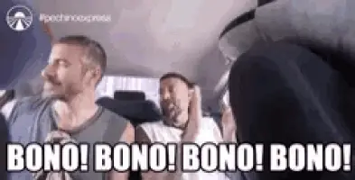 Men Reacting to Bono in Car