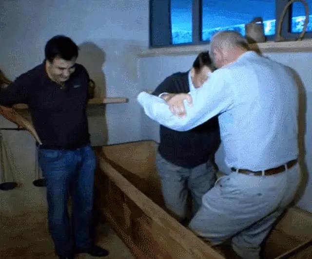 Saakashvili & Men in Traditional Georgian Wine Making