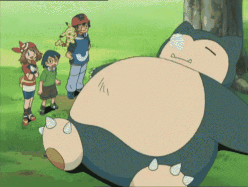 Sleeping Snorlax with Ash and Friends