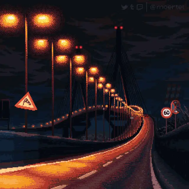 Pixel Art Highway at Night