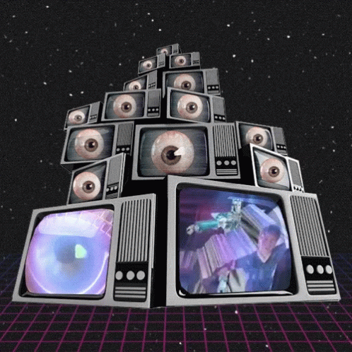 Retro TV Eyeball Pyramid: Cyborg & Stereo Screens