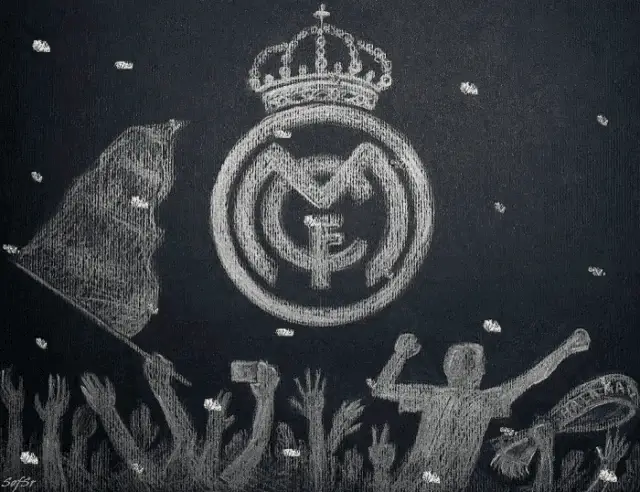 Real Madrid Chalk Art with Fans and Logo