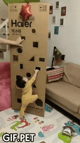Baby's Cardboard Box Climbing Adventure