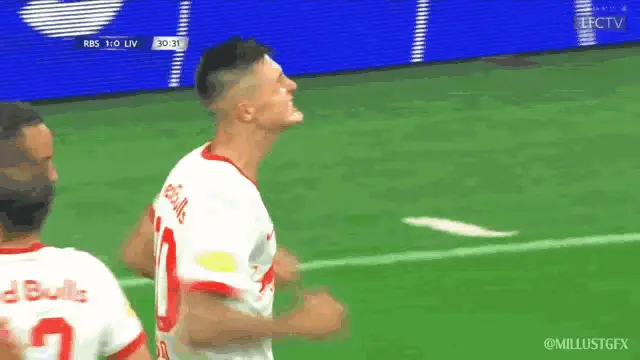 Benjamin Sesko Celebrates Goal for Red Bull Salzburg