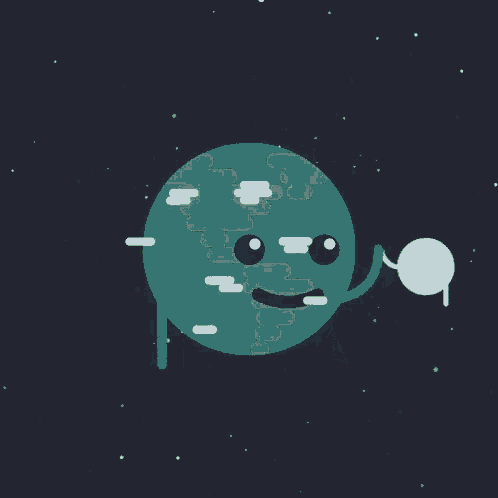 Cute Cartoon Earth and Moon Orbit