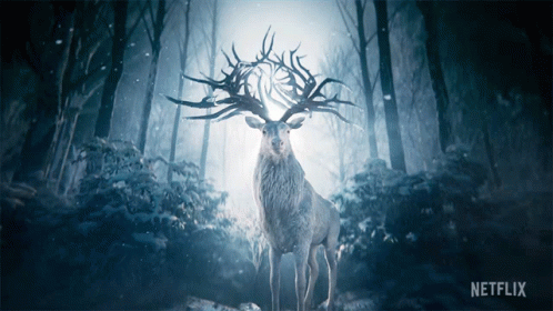 Magical Deer with Antlers in Shadow and Bone Forest