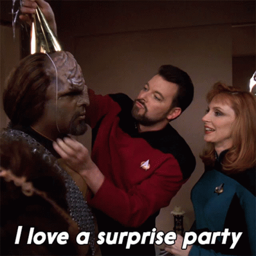 I Love a Surprise Party with Riker, Worf, Crusher