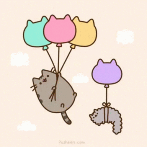 Happy Pusheen Flying with Balloons