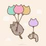 Happy Pusheen Flying with Balloons