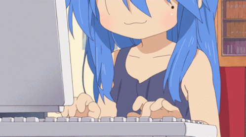 Konata Izumi from the anime 'Lucky Star' typing on a keyboard