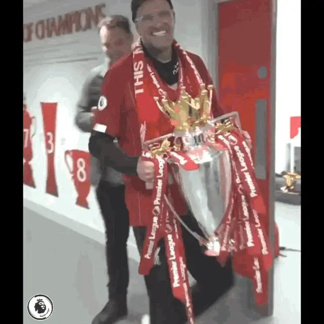 Jürgen Klopp Celebrates Premier League Trophy
