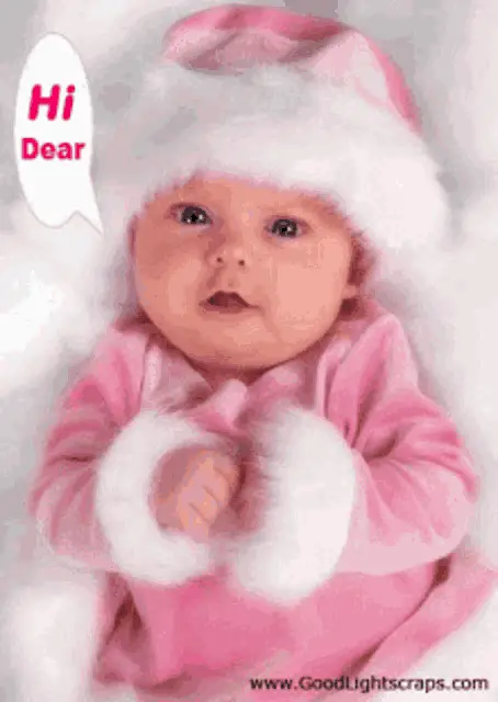 Cute Baby in Santa Hat Says Hi Dear