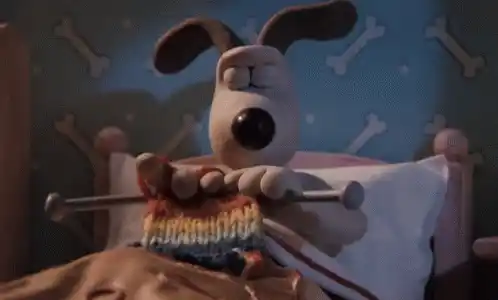 Gromit Seriously Knitting in Bed