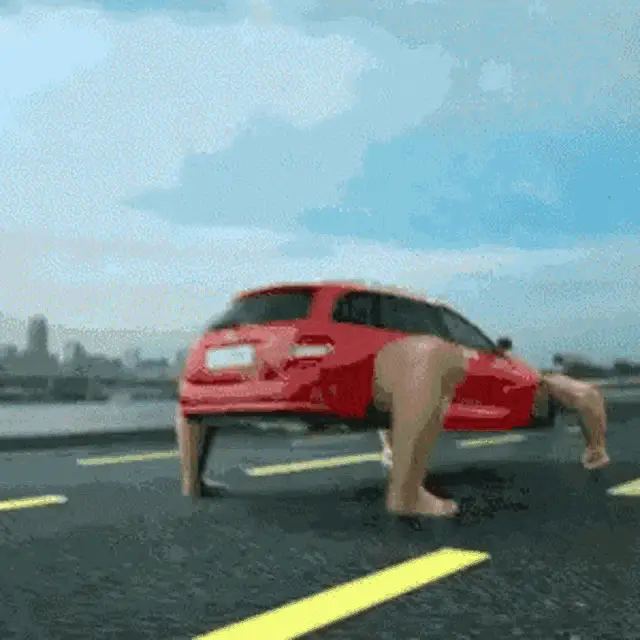 Red Car Walking with Human Legs