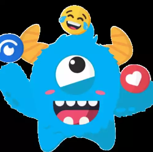 Cute Blue Monster with Emojis