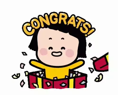 Congrats! Cartoon Girl in a Gift Box