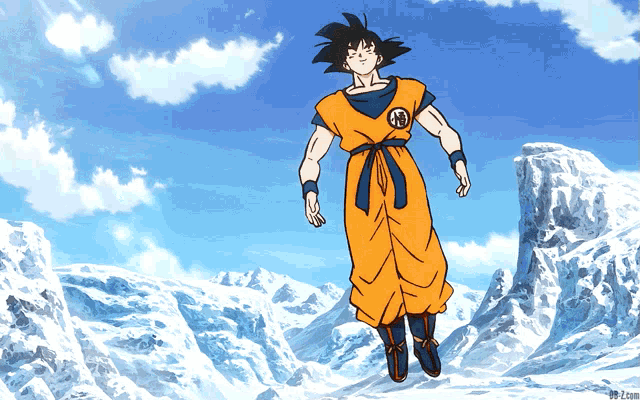 Goku Flying in Snowy Mountains