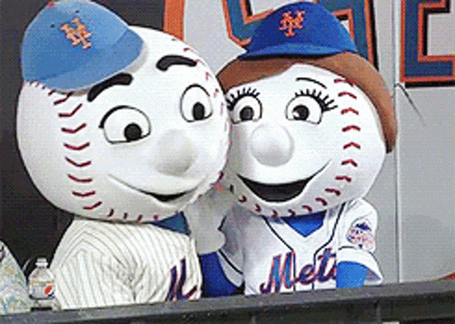 Mr. Met and Mrs. Met Hugging at New York Mets Game