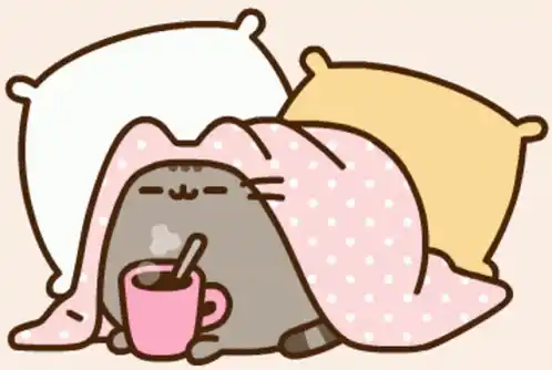 Cozy Cartoon Cat with Hot Drink
