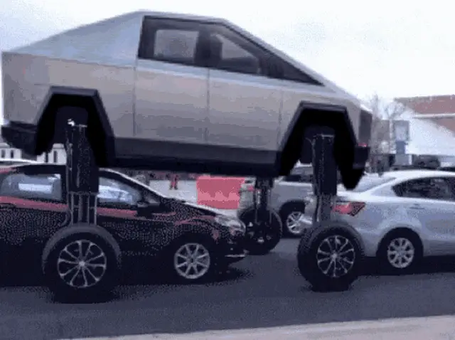 Tesla Truck Walks Over Cars