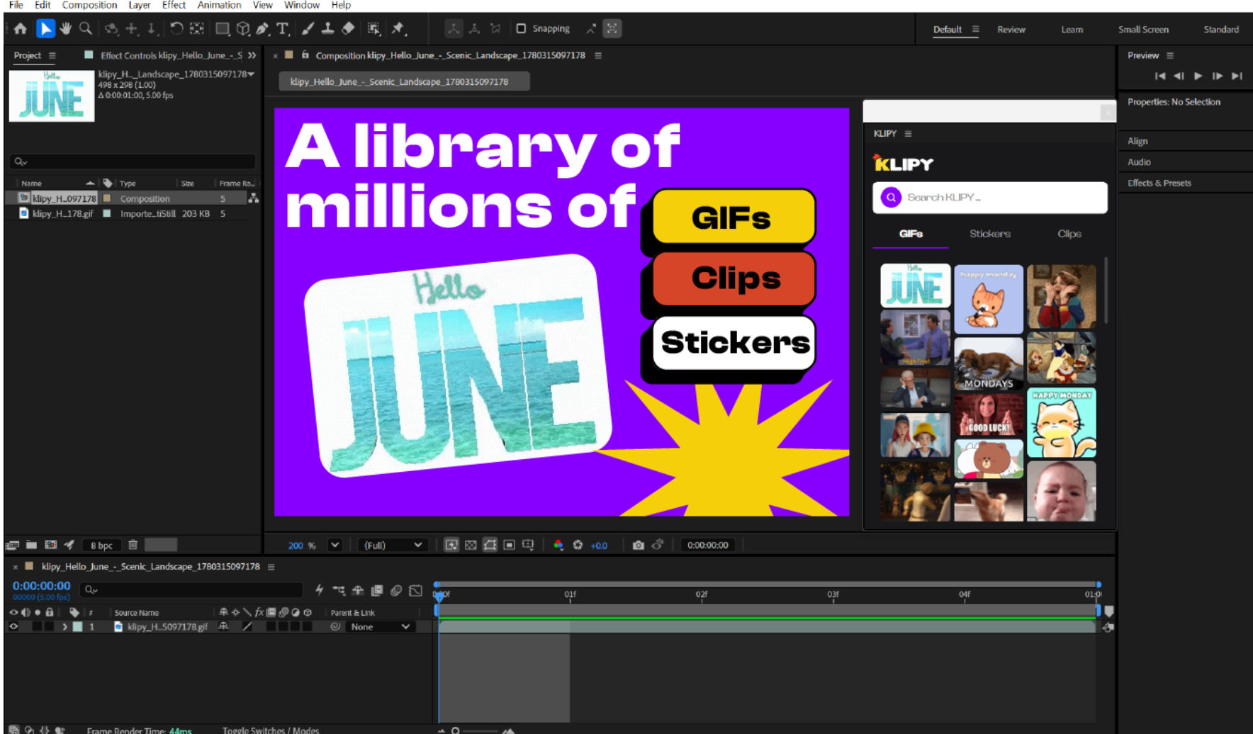 KLIPY Plugin in Adobe After Effects