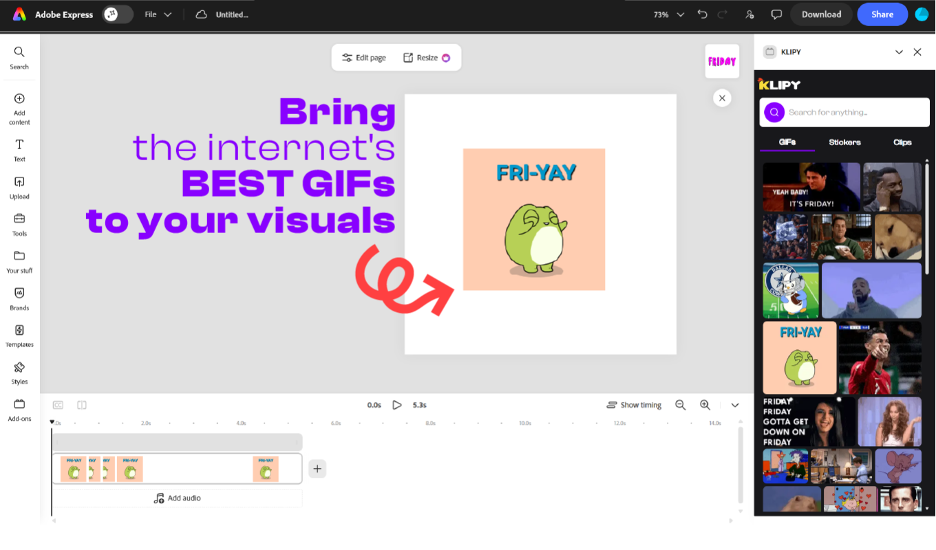 KLIPY Plugin in Adobe Express