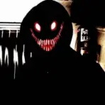 Demonio Preto Assustador Sorrindo Olho Vermelho