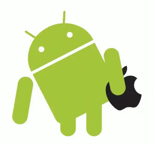 Android Holding Apple Logo