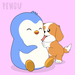 Cute Kawaii Pengu Penguin and Dog Hug