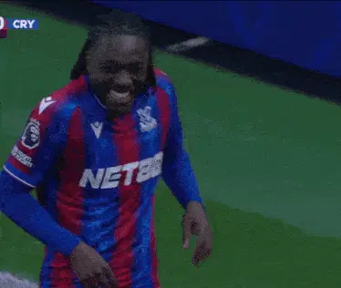 Eberechi Eze Laughing in Crystal Palace FC Jersey