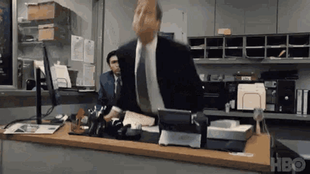Man flips desk in anger (Succession)