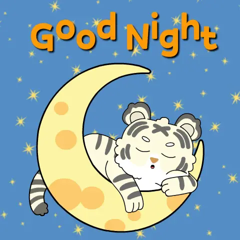 Cute Tiger Sleeping on Crescent Moon: Good Night – free memes GIF download | meme platform