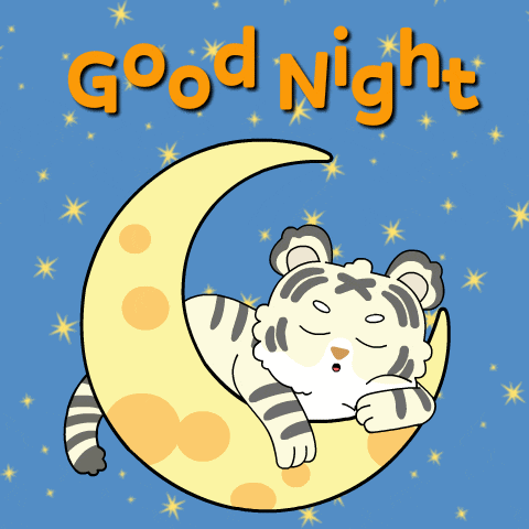 Cute Tiger Sleeping on Crescent Moon: Good Night