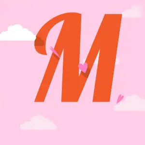 Letter Kenny: Animated M with Hearts and Clouds