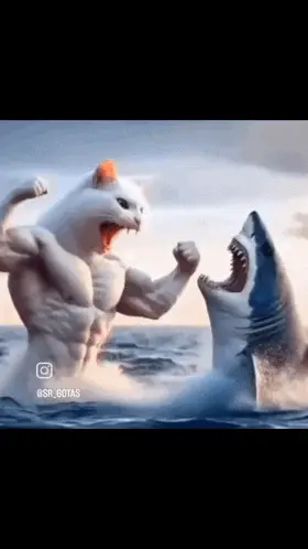 Buff Cat vs. Shark: Epic Ocean Battle – ai memes meme GIF free download no watermark 2026