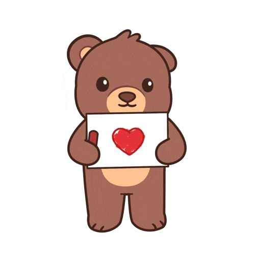 Cute Teddy Bear Draws a Heart: I Wuv You