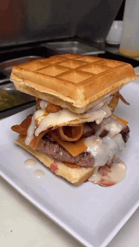 Waffle Breakfast Burger Sandwich