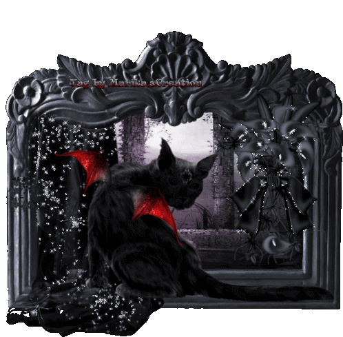 Gothic Black Cat with Red Wings Sticker