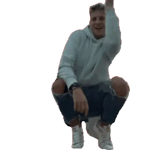 Michael Cheering Squatting