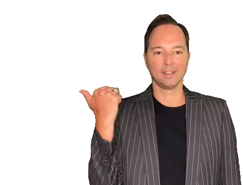 Modern Butler Points Left Smiling