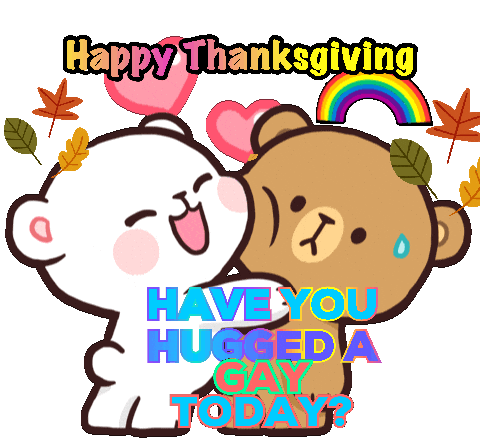 Happy Thanksgiving Gay Hugging Bears Sticker